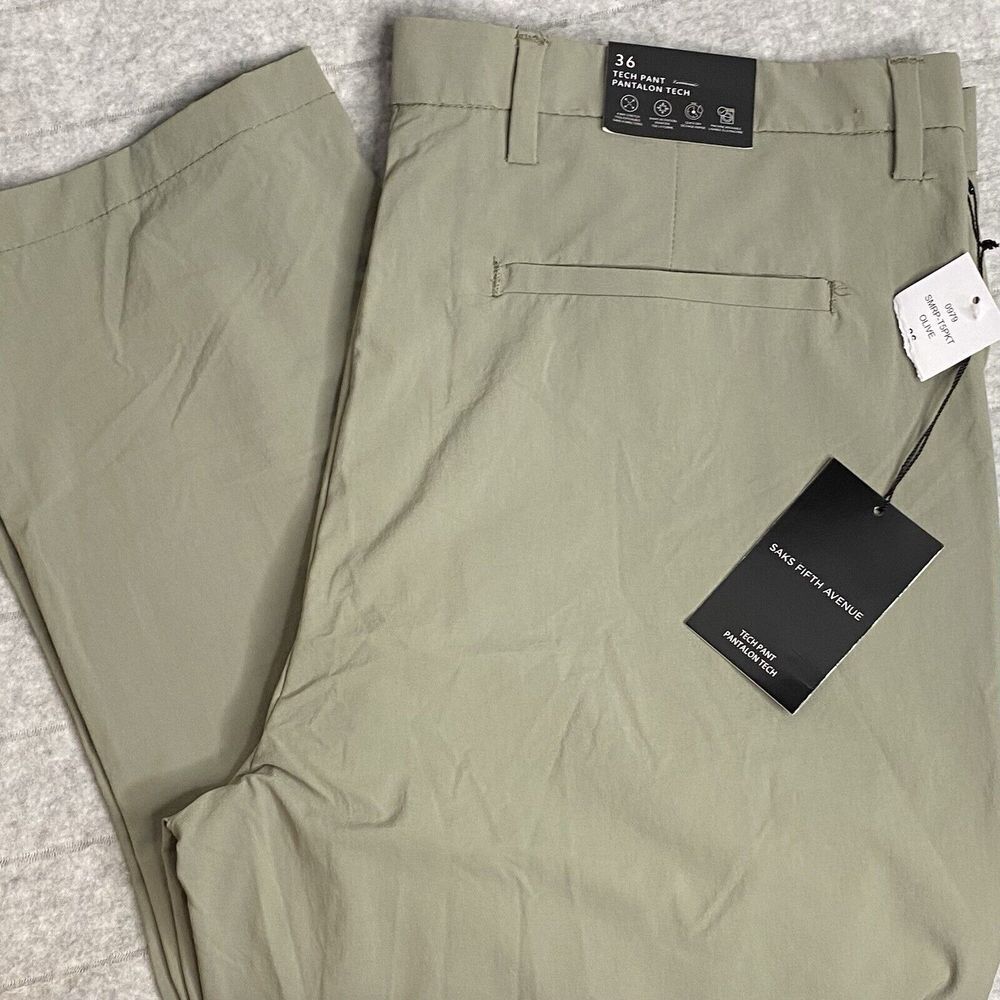 NWT Saks Fifth Avenue Men's 36x32 Tech Pants Olive Performance Stretch Chino